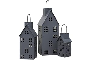 ‎UNUS UNUS Solar Metall Häuser Set grau Außenbereich Laternen Wetterfestes Deko Set für Garten Terrasse und Eingangsbereich Stimmungsvolle Beleuchtung