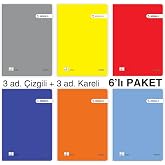 Etika A4 60 Yaprak PP Kapaklı Tel Dikişli Defter &ndash; 6'lı Karma Paket | 3 &ccedil;izgili + 3 kareli, suya dayanıklı PP kapak, 120 sayf