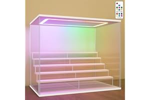 Nonemey Vitrine pour Collection en Acrylique Transparente avec Éclairage LED RVB Télécommandé – Présentoir Anti-Poussière 2/3/4/5/6 Niveaux pour Figurines et Lego (Blanc, 6Tier-49x30x40cm)