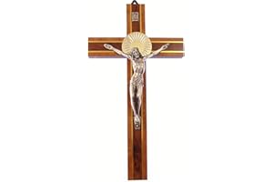 HERITAGE PRODUCTS Heritage Two tone wood wall hanging corpus cross 8" (20cm) gift metal wooden crucifix
