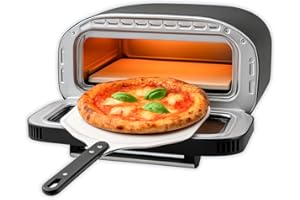 BEHOME Forno Pizza Elettrico, 430°C, Cuoce in 2 min, Pala e Pietra Refrattaria incluse, 8 Programmi di Cottura già impostati, Schermo Touch, per pizza napoletana, romana, americana
