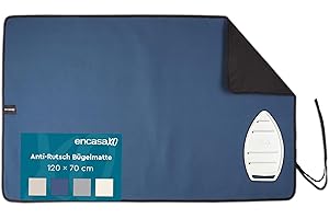 Encasa XO Große Bügelmatte (120x70 cm) mit Rutschfestem Silikonbügelhalter, 3mm Polsterung. Tragbare, Hitzebeständige Decke für Tisch - Kobalt