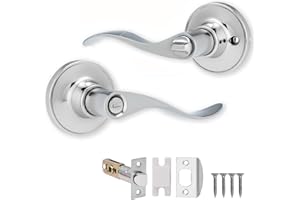 XFORT Cabriole Privacy Knob Set Polished Chrome, Door Knob with Lock for Internal Wooden Bathroom Doors, Complete Set with Tubular Latch