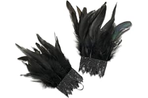 Huahuanghui Polsini Piuma Naturale, Polsini Piuma Halloween, Polsini da Polso con Piume, Gotico Piuma Naturale Polsino, Polsini da Polso con Piume per Donne, Polsini Piuma Nero