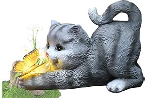Tuzsocr Statue de Chat à énergie Solaire,Papillons Lampes solaires pour extérieur,Figurine de d'animal décorative pour Jardin,Sculpture en résine étanche,Éclairage LED,pour Pelouse,Terrasse (Style 1)