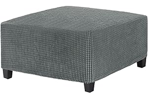 M METERXITY Stretch Square Ottoman Cover, 31 x 31 x 15 Inch Fabric Slipcovers Footstool Protector with Elastic Bottom for Folding Storage Furniture/Living Room/Entrance Hall [Dark Gray]