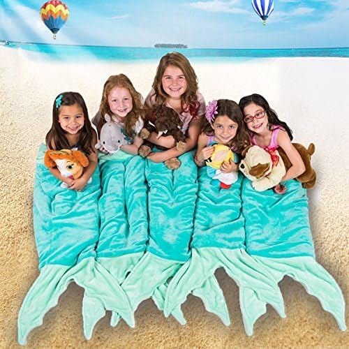 Mermaid Tail Blanket for Girls and Warm Fleece Mermaid Blanket Kids Child Age 3-10 (blue)