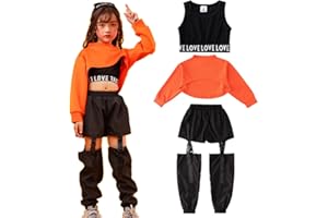 voleseni Girls Hip Hop Dance Wear Set, Kids Street Dance Outfit, Tank Top, Cargo Pants, Top