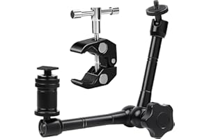 QLOUNI Braccio per Monitor Magico da 11 Pollici Set Braccio Magico Braccio Articolato + Grande Pinza a Granchio Grande Clip per Fotocamera DSLR Rig da 15 mm per Monitorare Luce LED