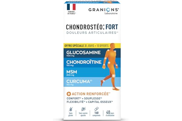 GRANIONS| Chondrostéo+ FORT Articulations | Formule Renforcée| Mobilité & Souplesse Articulaire, Flexibilité, Capital Osseux | Glucosamine, Chondroïtine, MSM, Harpagophytum | 160 comprimés