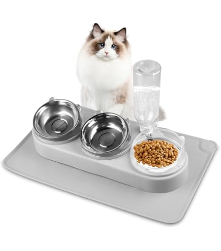 Ciotola Per Gatti Rialzata 3 In 1 - Inclinazione 15°, Antivomito, Trasparente - Foto 4