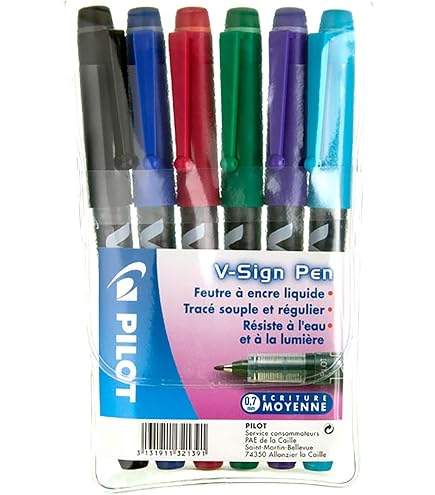 Pilot Stylos feutres V-Sign couleurs assorties- rouge, bleu et noir Pilot Stylos feutres V-Sign couleurs assorties- rouge, bleu et noir