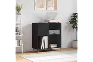 prissent Mobile Porta Dischi 84,5x38x89 cm in Legno Multistrato Scaffale Porta CD Scaffale Legno Porta Dischi Vinile Libreria Stretta Mobile Salotto Mobiletto TV Mobile Porta CD Nero
