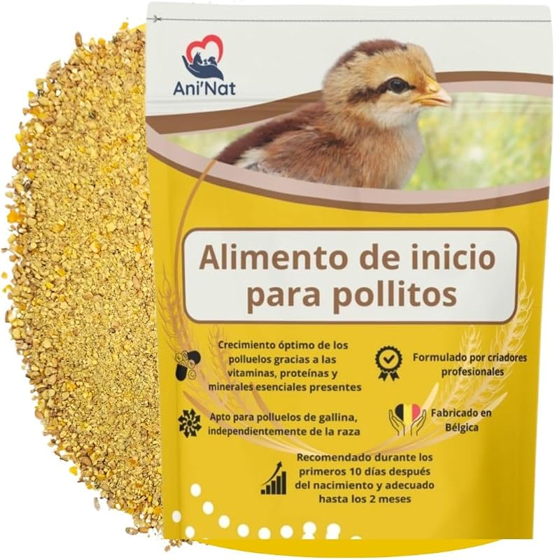 AniNat Alimento de Inicio para Pollitos, Comida de Primera Edad con vitaminas, proteínas y minerales, aceites Esenciales. Apto Desde el Nacimiento. Sin OGM. Sin antibióticos