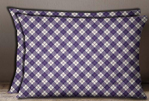 S4Sassy Check Print Cotton Poplin 2 Pcs Purple Home Decorative Rectangle Pillow Sham-20 x 28 Inches