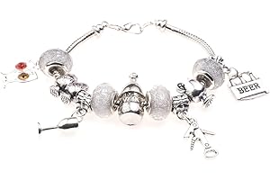 JEWELLERY HUT 'Cheers!' Pub/Landlady/Bar Themed Charm Bracelet with Gift Box Women's Jewellery