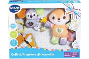 VTech - Coffret Naissance Premières Découvertes, Premiers Jouets Bébé, Doudou Renard en Peluche, Hochets Koala Interactif et 3 Cartes Colorées, Cadeau Nouveau-Né - Contenu en Français