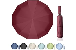 Maibar Windproof Umbrella Strong Compact 24 Ribs Waterproof Umbrella, Folding Travel Umbrellas, Wind proof Parasols for Men and Women (Red)