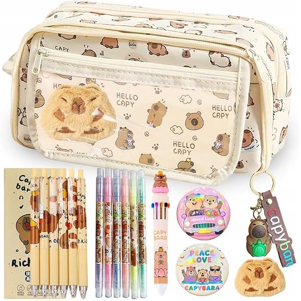Set Cancelleria Capibara Kawaii - Astuccio, Penne, Block Notes E Adesivi Per Bambini | Regalo Creativo Per Scuola