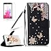 Produktbild Girlyard für LG G6 Diamant Lederhülle, Bling Glitzer DIY Crystal Schutzhülle Luxus Premium PU Flip Case mit Lanyard Strap Standfunktion Kartenfach Magnetverschluss Etui für LG G6 Rosa Libelle Schmetterling Blume