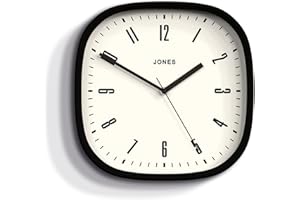 JONES CLOCKS ®, zegar ścienny retro Marvell, kwadratowa obudowa w kolorze Mate i kolorowa tarcza, 30 cm (czarny)
