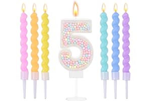 ‎OVALETTA Ovaletta Macaron Geburtstagskerzen - Bunte Zahlen 5, Kerzen für Torte (mit 6 Stücke)