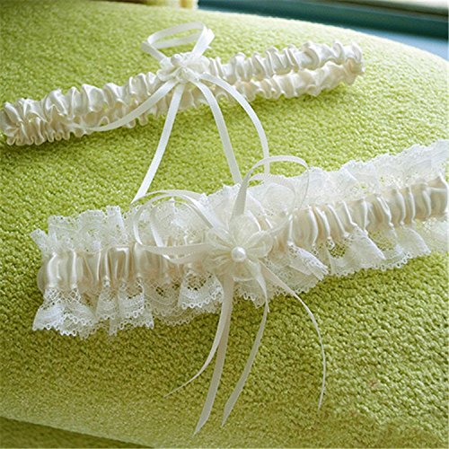 lydiags Hochzeit Brautschmuck Hen Night Do Elfenbeinfarben Satin Band aus Spitze Strumpfband - 2