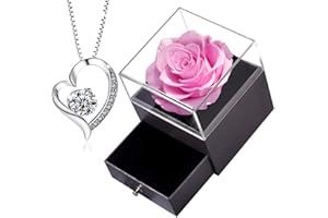 ‎SWEETIME Sweetime Eternal Rose with Chain, Preserved Rose Jewellery, Real Pink Rose for Mum Gift, 925 Sterling Silver Women's Necklace, Women's Gift Box for Valentine's Day, Mother's Day, Wedding Anniversary.
