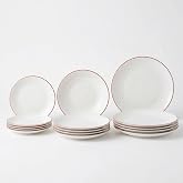 SANTA CLARA | Complete 12-Piece Opal Glass Dinnerware Set for 4 People, Microwave and Dishwasher Safe, Red Amalfi Dinnerware