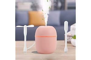 Luftbefeuchter 220ML,Ultraschall USB Desktop Mini Air Humidifier mit USB-Schnittstelle,Bunter Cooler Nachtlichtfunktion,Automatische Abschaltung für Auto,Schlafzimmer,Büro(Rosa+Ventilator+Leselampe)