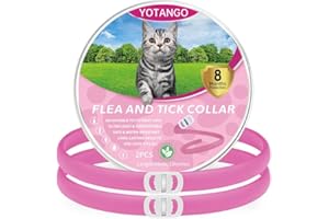 YOTANGO Flea Collar for Cats, Cat Flea Collars, Cat Flea and Tick Collar, Soft Adjustable Flea Treatment Cat with 8 Months Natural Protection, Waterproof Cat Flea Collar for Kitten Medium Large Cats Pink 2Pcs