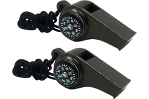 MEINVSHE 2 Pack Emergency Survival Whistle, 3-in-1 Emergency Whistles with Compass and Thermometer, Loud Safety Whistle with Lanyard for Outdoor Hiking