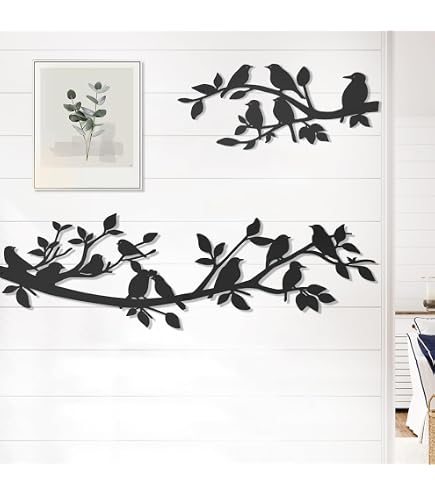 Décoration Murale Métal - 5 Oiseaux Sur Une Branche - 42x22.5 Cm - Pour Intérieur Et Extérieur