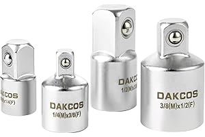 DAKCOS 4-częściowy zestaw adapterów nasadowych i reduktorów do konwersji napędu 1/4" - 3/8" - 1/2", stal chromowo-wanadowa