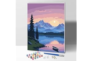ifymei Peinture par numéros pour adultes avec cadre, kit d'art DIY avec pinceau et pigment acrylique, 30 x 40 centimètres coucher de soleil vues dessin peinture