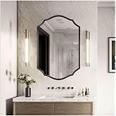 Asimetrik Duvar Aynası/&Ccedil;er&ccedil;eveli D&uuml;zensiz Dekor Ayna/Banyo Aynası Siyah 60 x 80