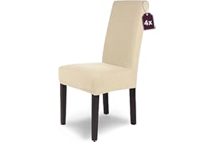 SH SCHEFFLER-HOME LIVE HOMESTYLE SCHEFFLER-Home Fundas Sillas de Comedor Elásticas Luna – Set de 4 Elegantes Fundas Sillas Ajustables – Franela Fundas para Sillas con Banda Elástica, Crema