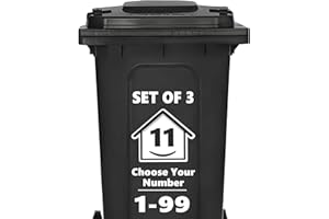 RUBIGO 3 x Bin Numbers for Wheelie Bins, 1-99, 15cm ‘Happy House’ Design Dustbin Stickers, Easy Application Stick On Number Stickers - Weatherproof Self Adhesive Vinyl, Black (11)