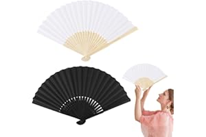 DBTW Black/White Chinese Vintage Fan, 2Pcs Bamboo Handheld Fan, Classic Oriental Fan, Exquisite Craft Paper Fans, Summer Cooling DIY Handmade Fans, Original Folding Hand Fan for Dancing Cosplay Wedding