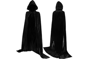 JOKBEN Halloween Hooded Velvet Cloak, Unisex Black Cape with Hood, Full Length Black Cloak for Adult Fancy Dress Costume(Length 150cm)
