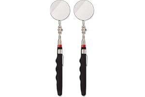 LQNB Ensemble de 2 Miroirs D'Inspection TéLescopiques Ronds de 2 Pouces, S'éTend Jusqu'à 24,5 Pouces, Noir