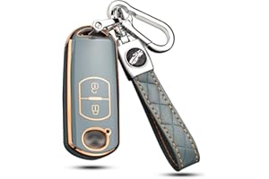 ontto Custodia per Chiave Auto con Portachiavi Adatta per Mazda 2 3 5 6 Demio CX-3 CX-4 CX-5 CX-7 CX-9 MX-5 Atenza Axela Telecomando Cover Chiave 2 Tasti Grigio