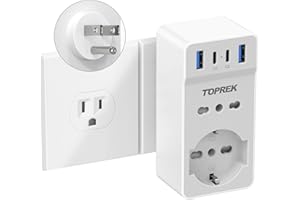 TOPREK Adattatore Presa Americana con 4 USB(USB-C1 20W PD3.0), Adattatore USA da Viaggio con 1 Schuko e 1 Prese ITA, Presa Americana Adattatore Italiana per America,Canada,Messico ecc,3750W/15A,Tipo B
