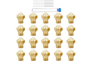 3DMAN 20 pcs MK10 Nozzles M7 0.4mm Brass + 5 pcs 0.4mm Cleaning Needles for 1.75mm Filament
