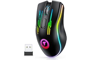 TECURS Souris Gaming sans Fil - RGB PC Gamer Souris Ergonomique Rechargeable 4800 DPI, Souris Lumineuse 2.4G Optique Rétroéclairage, Accessoires pour Bureau,Ordinateur, Mac, PS4/PS5