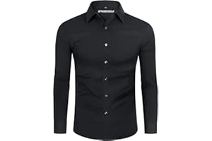 DEMEANOR 4-Way Stretch Mens Shirts Long Sleeve Muscle Fit Formal Dress Shirts for Men Non Iron Casual Shirts Business Wedding Work