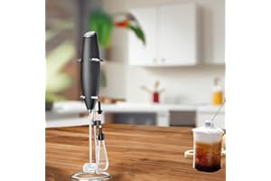 Elsebal Mousseur à Lait Électrique à Piles - Mousseur Lait avec support en acier inoxydable, 15-20s, puissant 19 000 tr/min, café pour latte, cappuccino, chocolat chaud, Noir