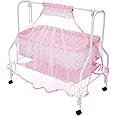 Amazon Brand - Supples Baby Cradle with Swing & Mosquito Net | 0-8 Months| Four Wheels with Brake | Swing Lock & Storage | Sturdy & Safe | Polypropylene/Mild Steel | Pink
