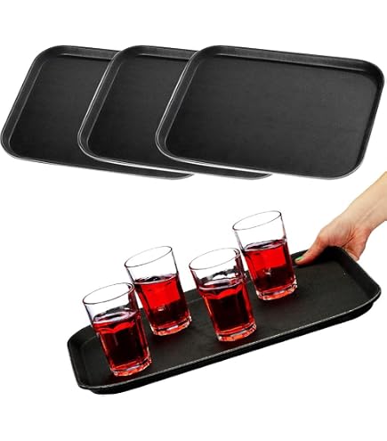 Vassoio Tondo Antiscivolo H&H In Plastica Nera, 40 Cm, Design Moderno Per Ogni Tavola