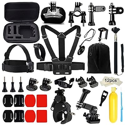 Iextreme 46 en 1 Kit d'accessoires pour GoPro Hero 5 4 3+ 3 2 1 SJCAM Xiaomi Yi Apeman ODRVM Lightdow Campark WiMiUS IceFox QUMOX , Accessoires Bundle Ensemble pour Camping Plongée Montagne Cyclisme